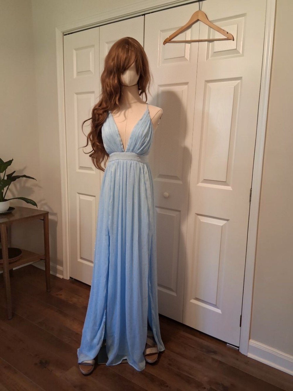 Elegant Light Blue Prom Dress with Silver Sparkle